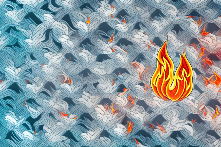 A burning room with flames and smoke rising