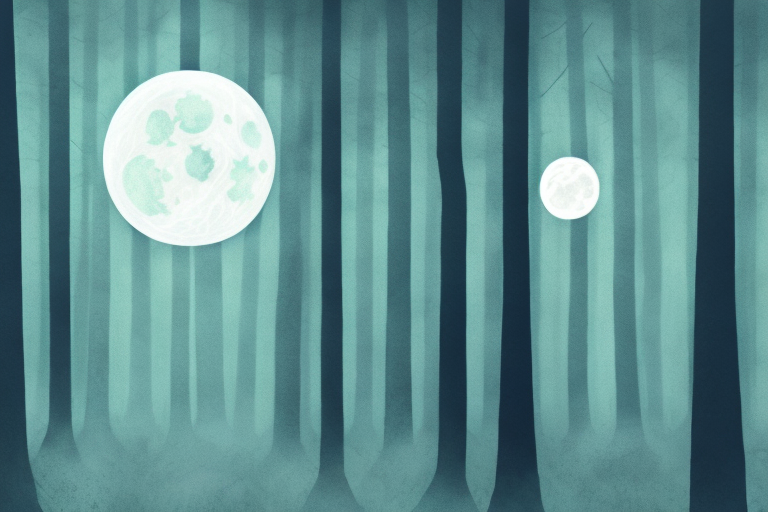 A dark and mysterious forest with a full moon in the background