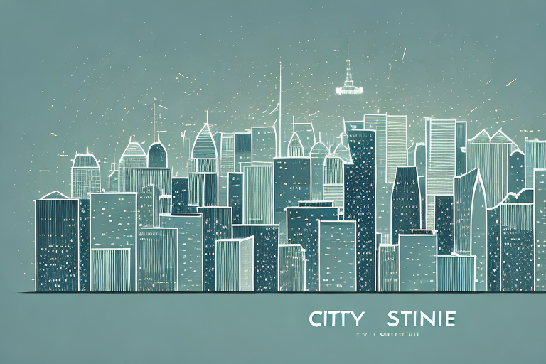 A city skyline at night