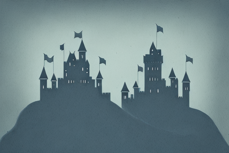 A mysterious castle in a dark and foreboding landscape