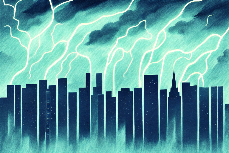 A city skyline at night
