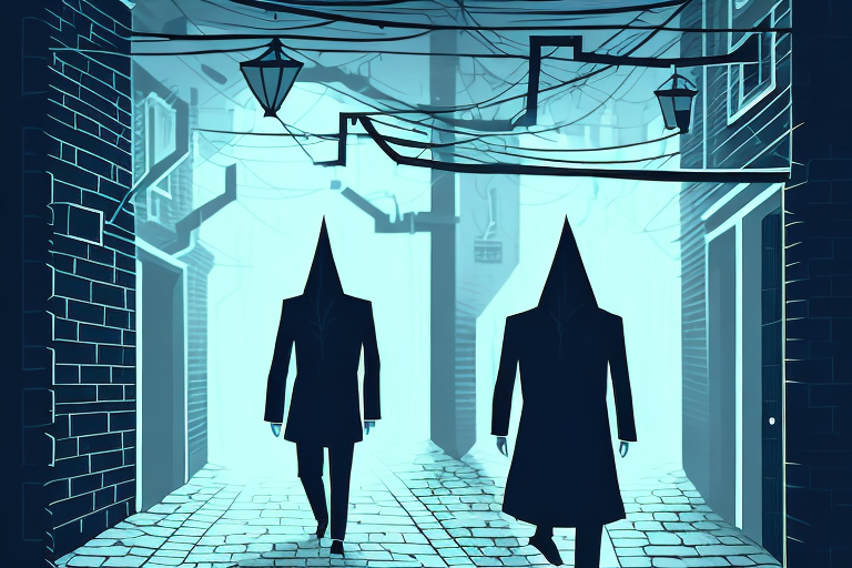 A dark alleyway with a mysterious figure lurking in the shadows